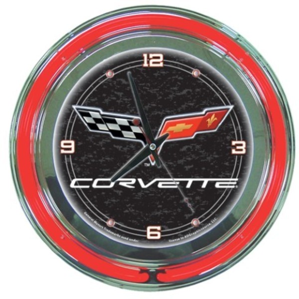 Trademark Gameroom Corvette C6 Neon Clock - 14 inch Diameter - Black GM1400-C6-COR